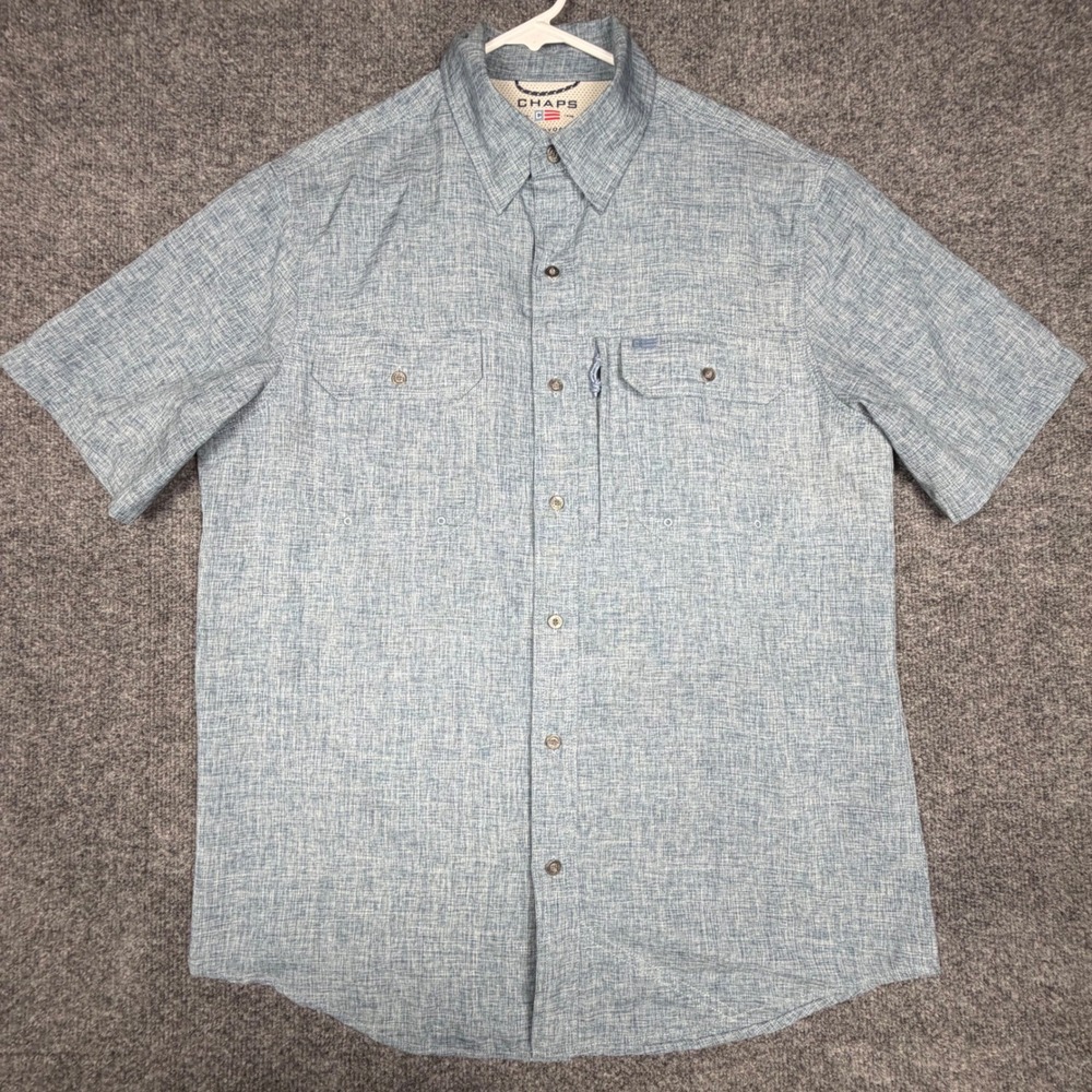 Chaps Everyday Performance Shirt Mens M Blue Short Sleeve Outdoor Fishing